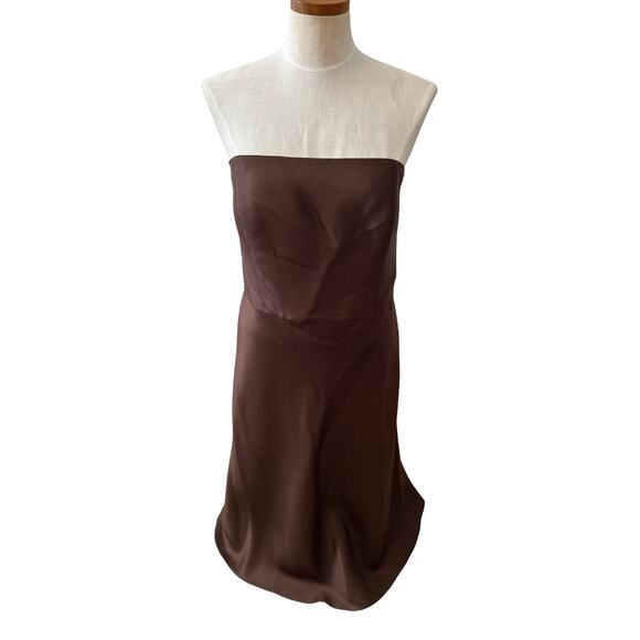 Ann Taylor Strapless Silk formal midi dress chocolate brown 16 - Picture 1 of 9